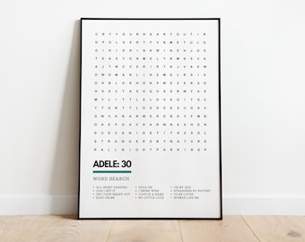 Adele 30 Album Tracklist Music Wordsearch Art Print Poster A4 A3 | Easy On Me New Music! Gift Idea