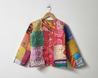 Patchwork Kantha Quilt Jacket, Indian Vintage Kantha Coat, Handmade Cotton Jacket, Women Wear Jacket, Quilted Kantha Jacket, Front Open Coat