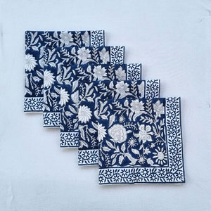 Guardanapo floral azul da Força Aérea, guardanapos impressos em bloco de mão indiano, guardanapos de pano de algodão feitos à mão, guardanapos de festa em casa de casamento, guardanapos de 18X18&quot;