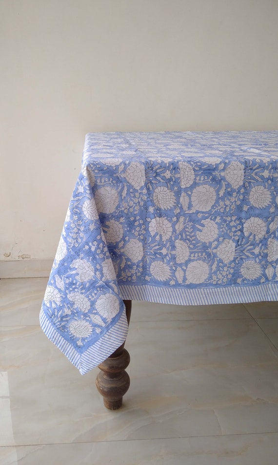 French Floral Table Linen in Blue