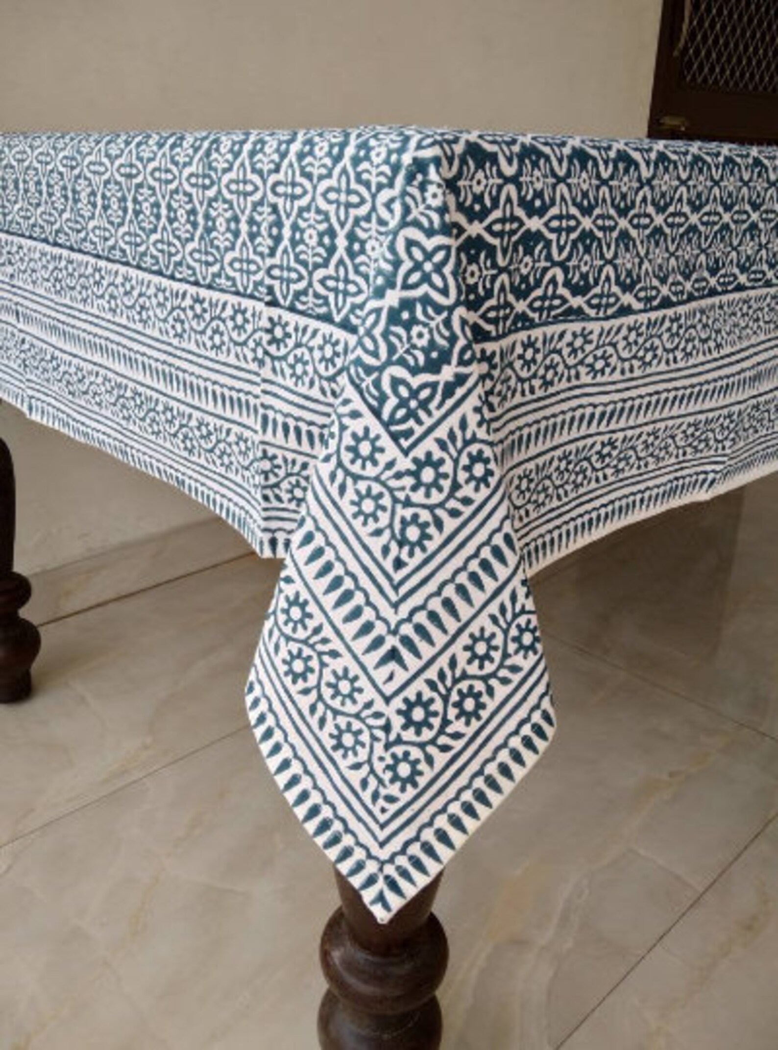 Indigo Blue Block Print Tablecloth Handmade Table Cover Etsy