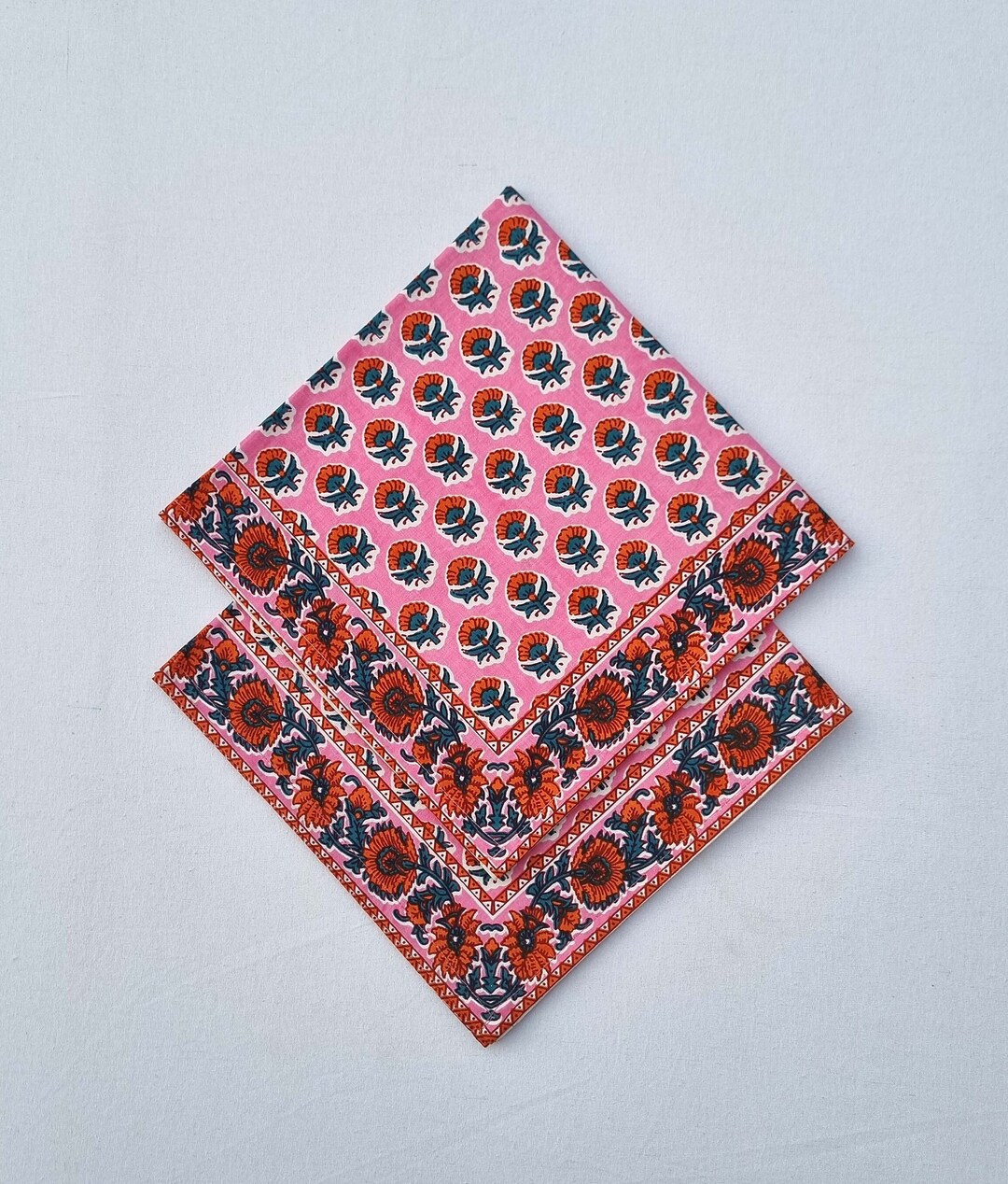 Pink/Blue Block Print Dinner Napkin main image 0