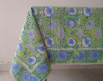 Grüne Blumen Tischdecke, Indischer Block Print Tischdecke, Baumwolle Tischwäsche, Französische Tischdecke, Hochzeit Weihnachten Party Tischdecke