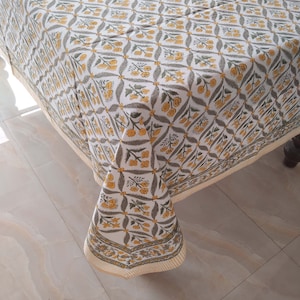 Block Print Table Cloth, Pure Cotton Table Cover, Handmade Tablecloth, Indian Table Linen For Sale, Rectangle Table Cloth, Housewarming Gift