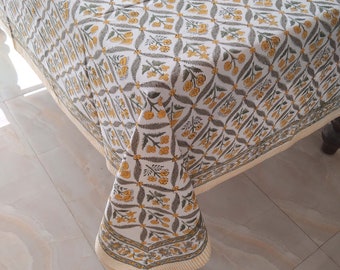 Block Print Table Cloth, Pure Cotton Table Cover, Handmade Tablecloth, Indian Table Linen For Sale, Rectangle Table Cloth, Housewarming Gift