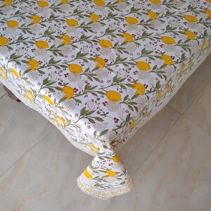 Lemon And Green Leaf Table Cloth, Block Print Table Cover, Indian Table Linen, Dinning Tablecloth, Rectangle Tablecloth, Gift For New Home image 7