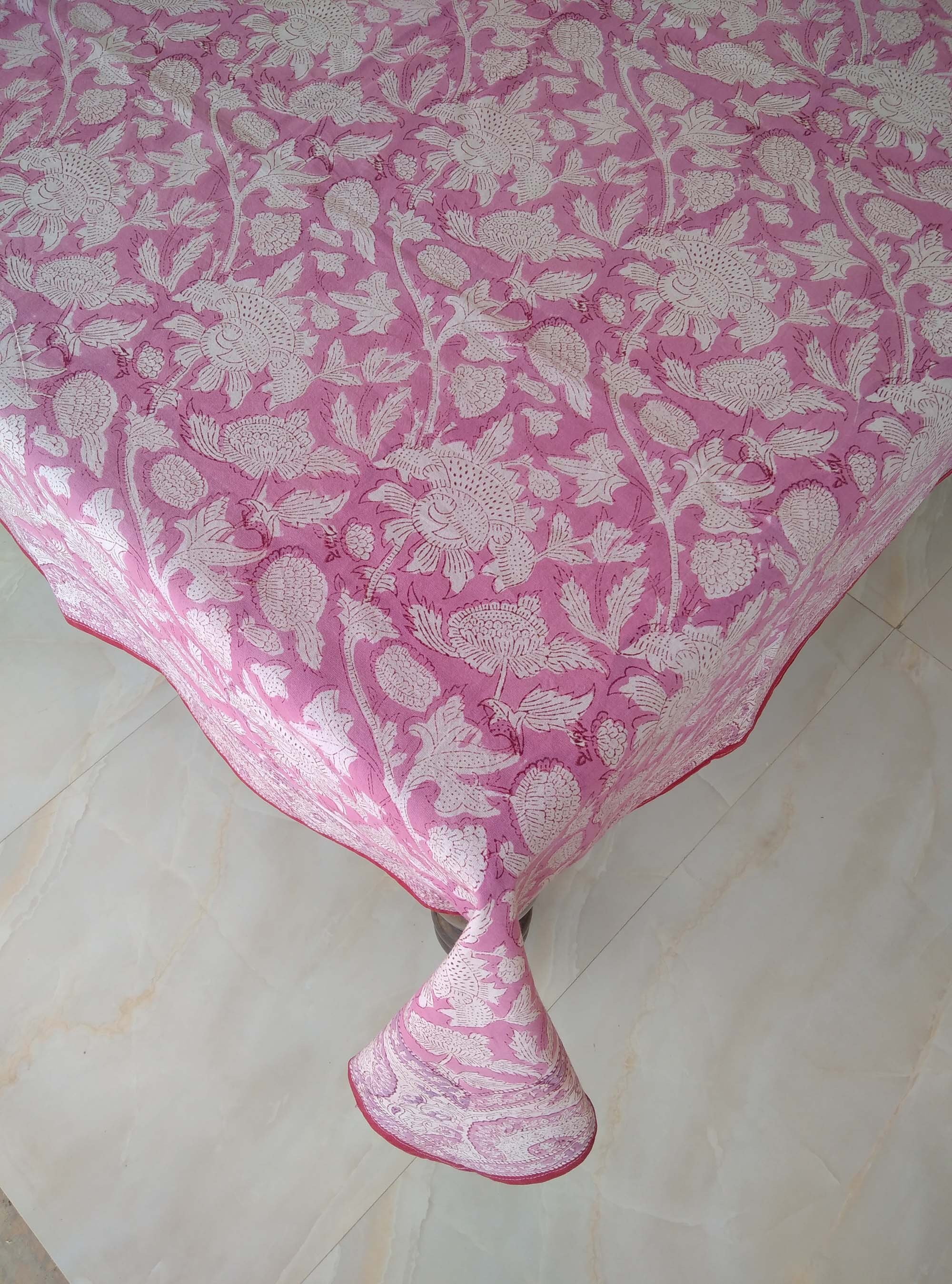 Pink Floral Design Tablecloth Block Print Table Cloth Etsy