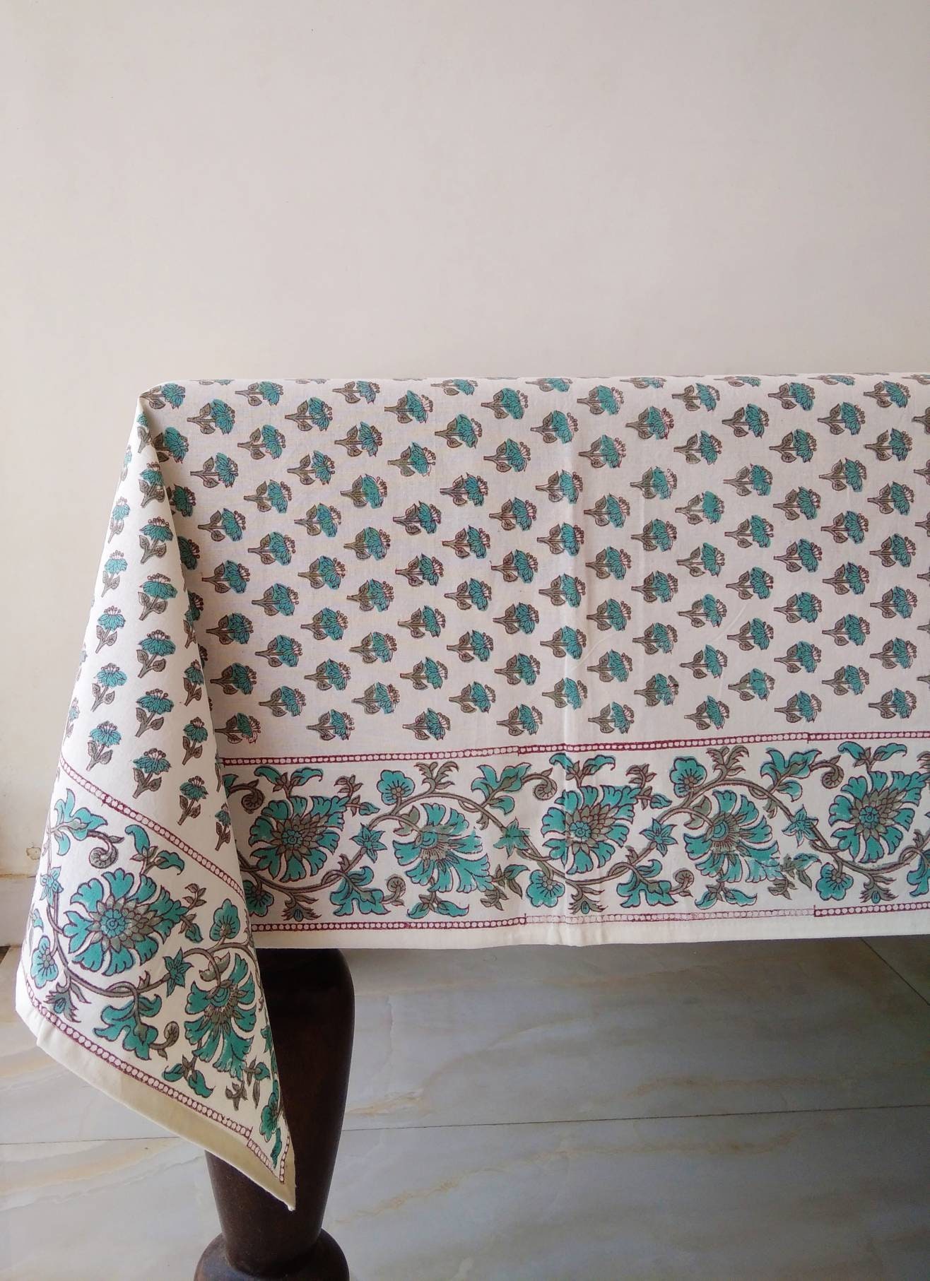 Block Printed Tablecloth Floral Design Table Cover Handmade Etsy