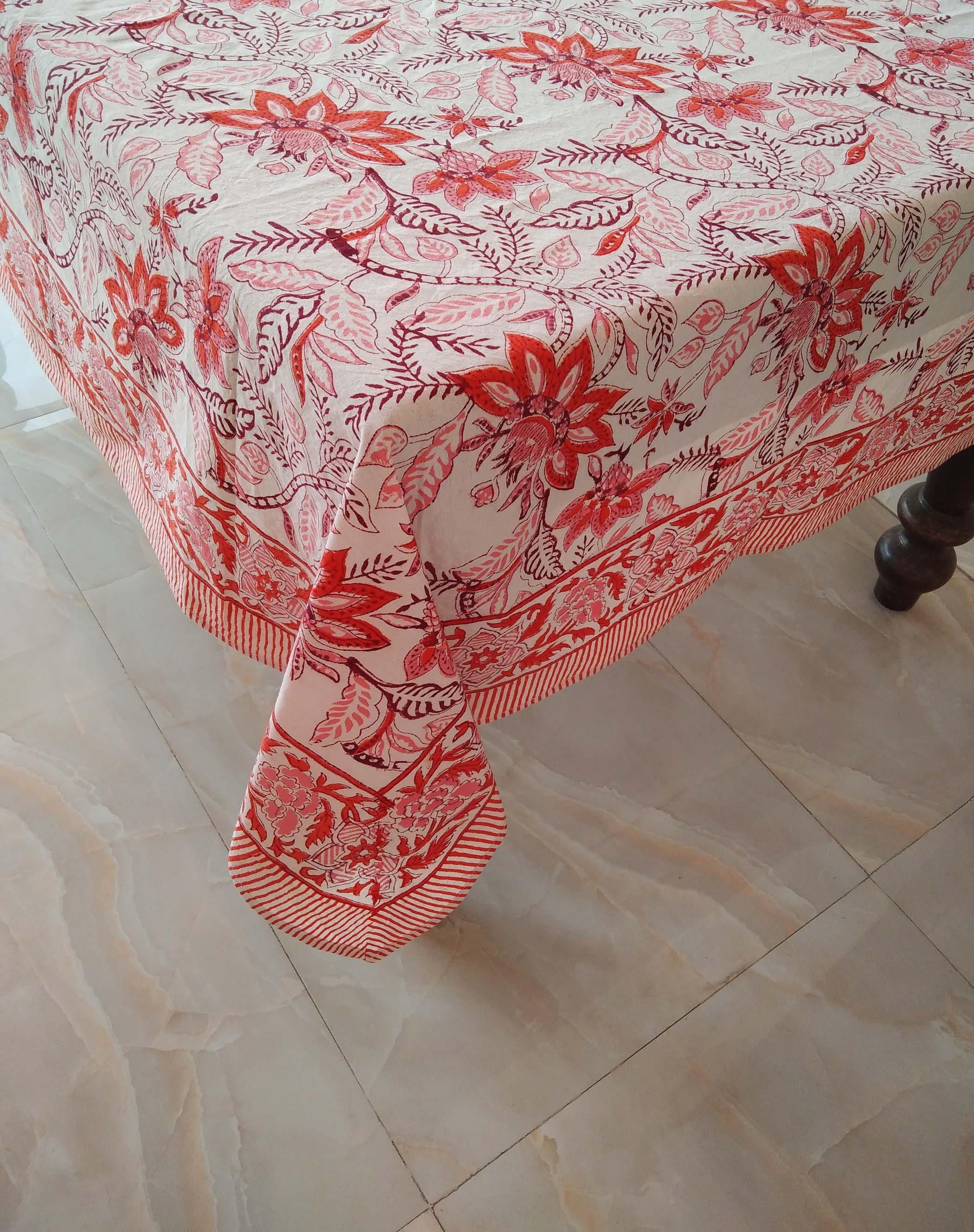 Beautiful Block Print Tablecloth Floral Design Tablecloth Etsy