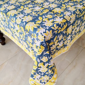 Floral Design Table Cover, Block Print Tablecloth, Handmade Table Cover, Dinning Table Cloth, Cotton Table Linen For Sale, Gift For New Home