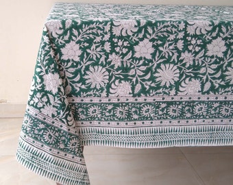 Handmade Tablecloth Cover, Block Print Table Cloth, Floral Design Table Linen, Cotton Tablecloth, Kitchen Tablecloth, Rectangle Tablecloth