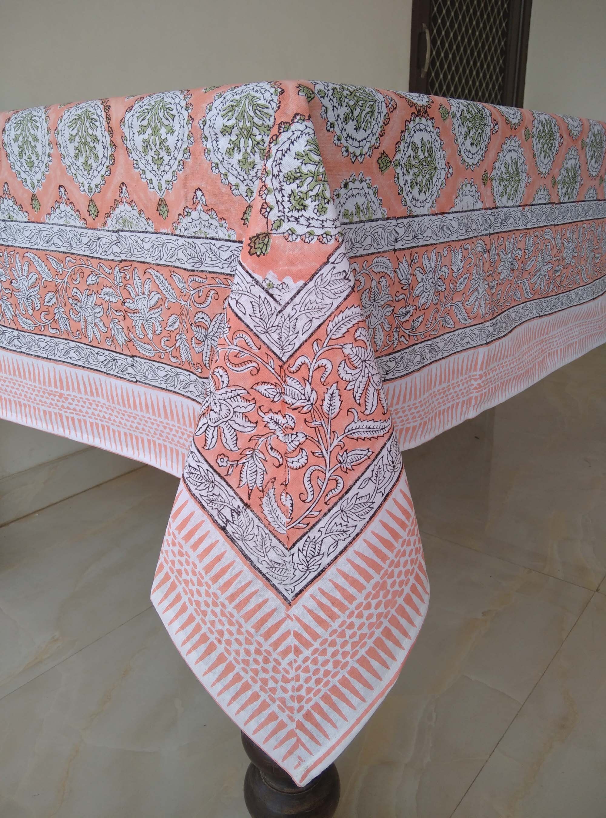 Hand Block Printed Tablecloth Floral Table Cover Cotton Etsy