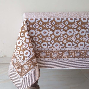 Bruin ikat design tafelkleed, tafelkleed met blokprint, Indiaas tafellinnen, eettafel, Frans tafelkleed, elegant tafelkleed, cadeau
