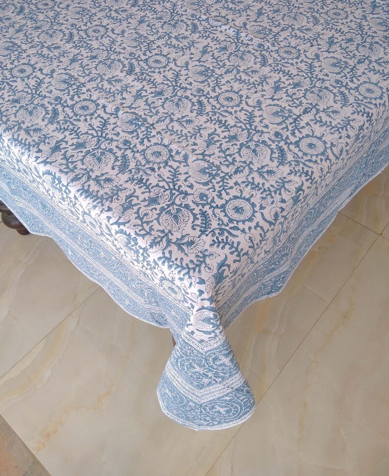Blue Block Print Tablecloth Cover Indian Cotton Table Cloth Etsy UK