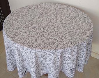 Kandla Grau Runde Tischdecke, Blockprint Runde Tischdecke, florales Design Runde Tischdecke, Dinning Runde Tischdecke, Geschenk zur Einzugsfeier
