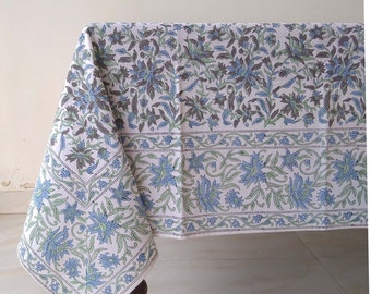 Indischer Block Print Tischdecke, Florale Design Tischdecke, Baumwolle Tischwäsche, Esszimmer Tischdecke, Bauernhaus Tischdecke, Party Tischdecke