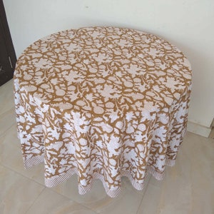 Brown Floral Table Cloth, Block Print Table Cover, Cotton Table Linen ...