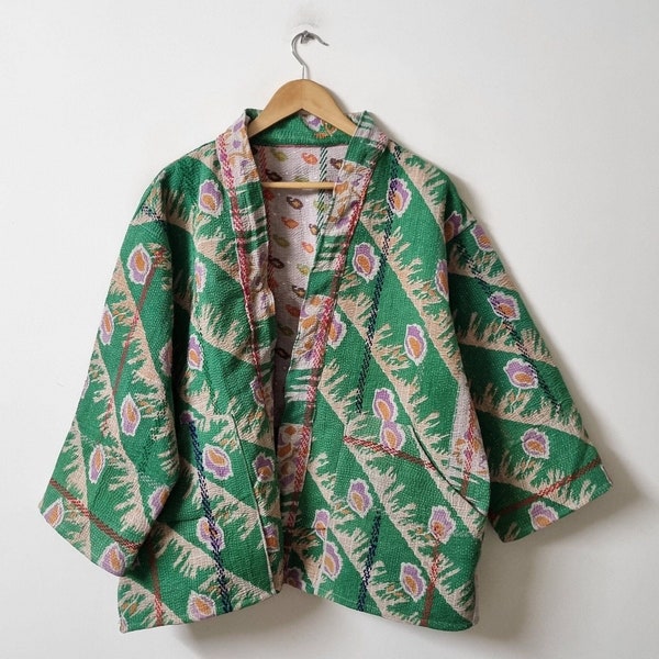 Vintage Kantha Jacket, Indian Fine Kantha Coat, Handmade Cotton Kantha Jacket, Women's Winter Jacket, Reversible Jacket, Mother's Day Gift