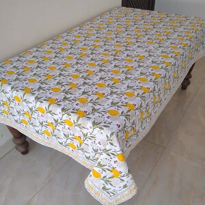 Lemon And Green Leaf Table Cloth, Block Print Table Cover, Indian Table Linen, Dinning Tablecloth, Rectangle Tablecloth, Gift For New Home image 9