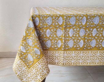 Nappe à fleurs moutarde, nappe à carreaux, linge de table en coton, nappe de salle à manger, nappe de mariage, cadeau de pendaison de crémaillère