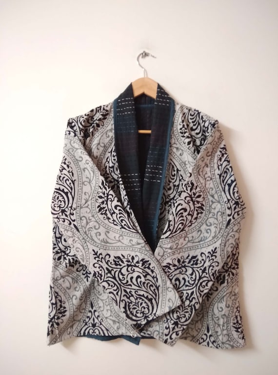 Printed Kantha Jacket, Cotton Short Jacket, Quilted Kantha Jacket, Winter Wear Jacket, Women Winter Coat, Indian Jacket, Jacket For Gifts