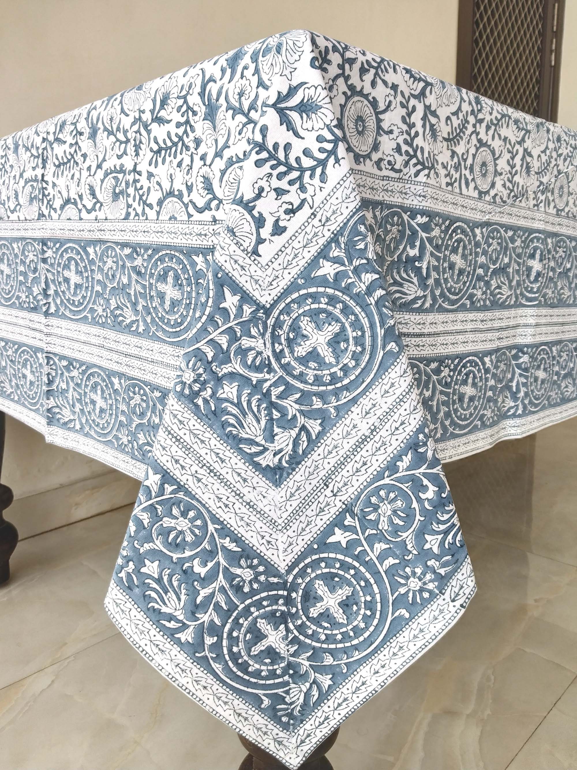 Indian Block Print Tablecloth Floral Design Table Cover Etsy