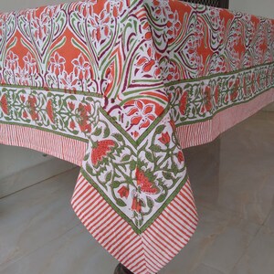 Floral Design Table Cover, Block Print Tablecloth, Handmade Table Cloth ...