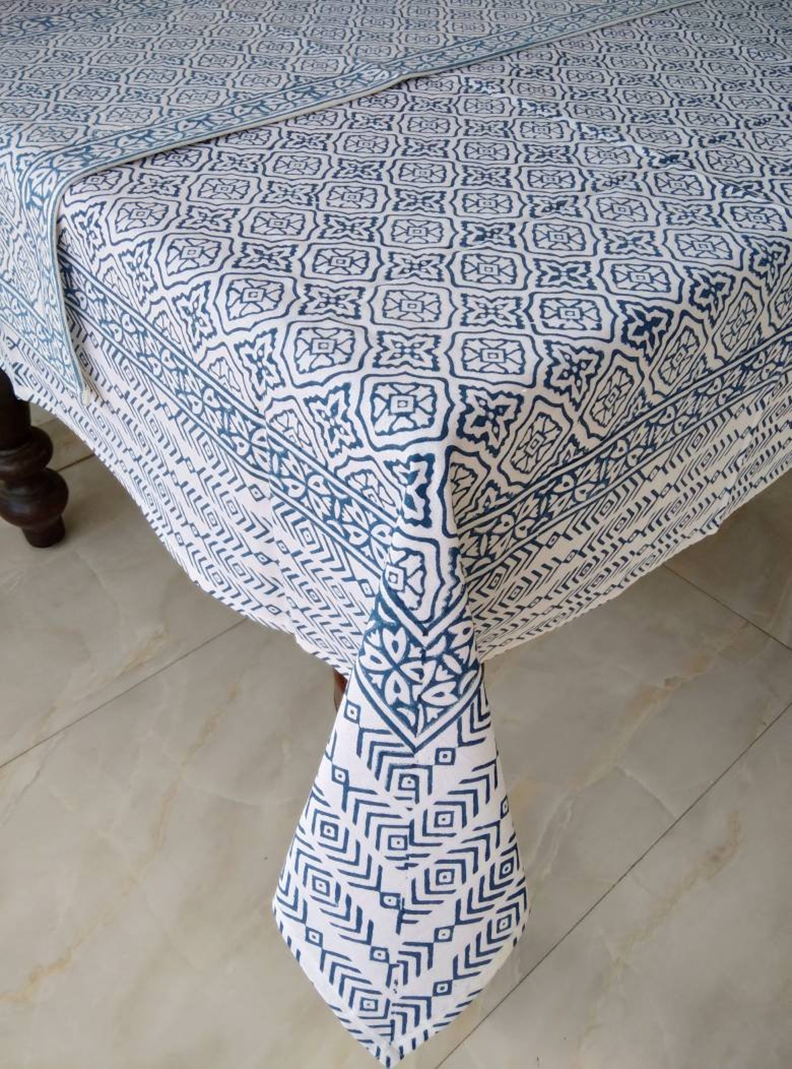 Indigo Blue Block Print Tablecloth Homestead Tablecloth Etsy