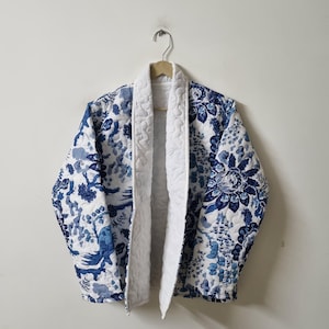 Bird Print Kantha Quilt Jacket, Indian Vintage Kantha Coat, Handmade Cotton Jacket, Women Jacket, Quilted Kantha Jacket, Front Open Coat