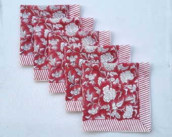 Serviettes de table Noël rouges, Serviettes de table indiennes florales en tissu, Serviettes de table en tissu de coton faites main, Serviettes de table pour événements de mariage, Serviettes de table 18 x 18 po