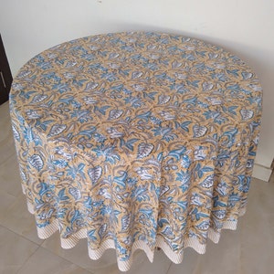 Floral Design Round Tablecloth, Block Printed Round Table Cover, Circle Tablecloth, Round Table Linen, Dinning Tablecloth, Gift For New Home