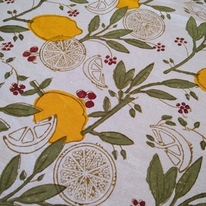 Lemon And Green Leaf Table Cloth, Block Print Table Cover, Indian Table Linen, Dinning Tablecloth, Rectangle Tablecloth, Gift For New Home image 6