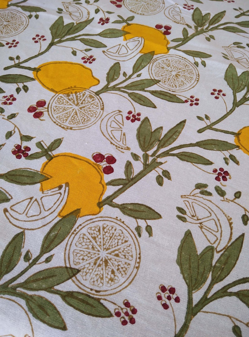 Lemon And Green Leaf Table Cloth, Block Print Table Cover, Indian Table Linen, Dinning Tablecloth, Rectangle Tablecloth, Gift For New Home image 6