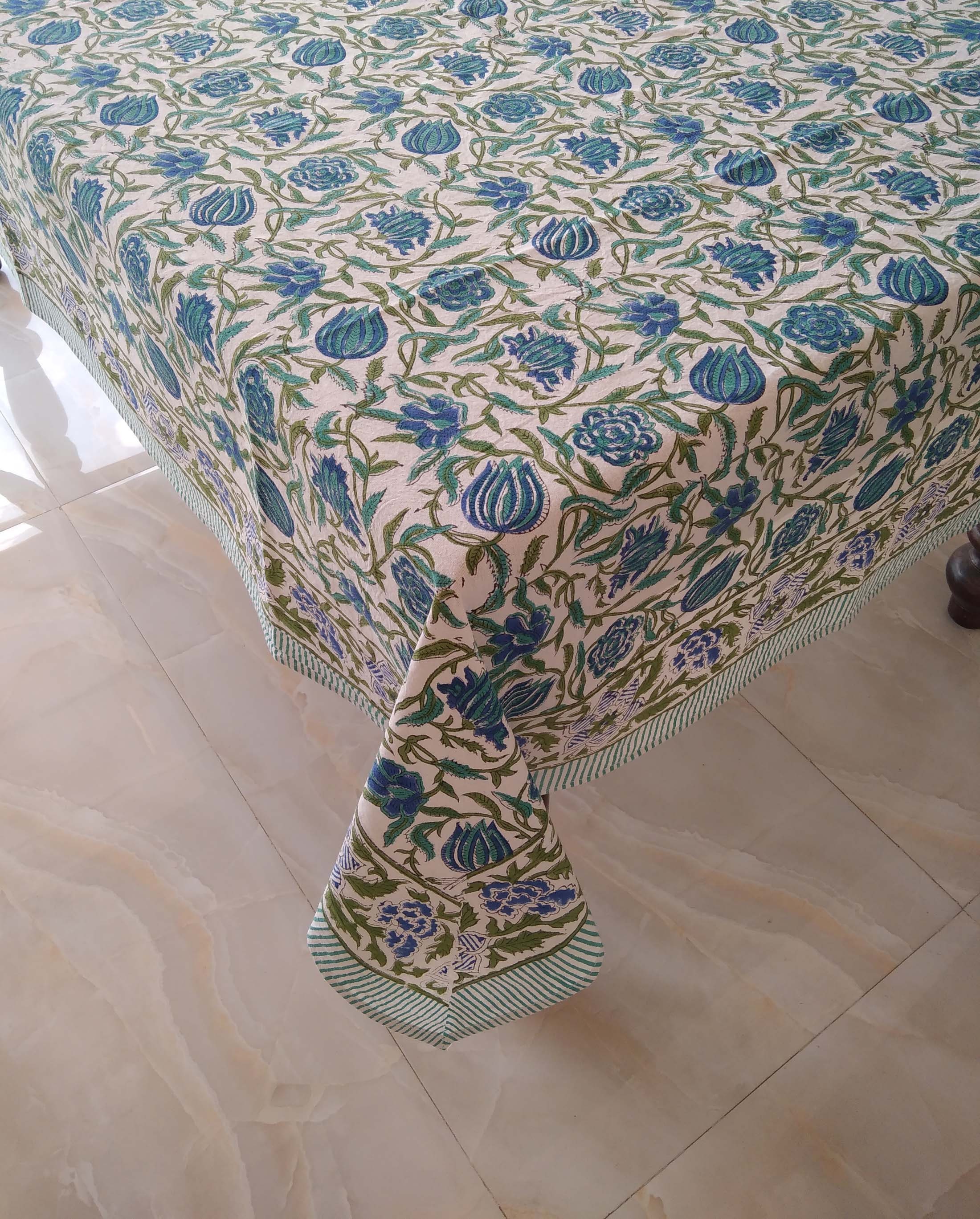 Indian Floral Design Tablecloth Block Print Table Cover Etsy