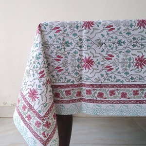 Indian Block Print Table Cloth, Floral Design Tablecloth, Handmade Table Cover, Cotton Table Linen, Dinning Table Cloth, Tablecloth For Gift