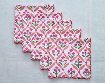 Guardanapos de algodão recortados com estampa floral indiana verde-sálvia e rosa, guardanapos de jantar, guardanapos para casamentos, festas em casa, cozinha, presentes