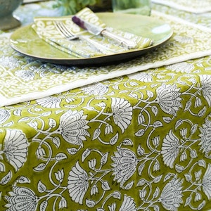 Indian Hand Block Print Tablecloth, Green Tablecloth, Handmade Cotton Table Cloth, Dinning Tablecloth, Farmhouse Party Home Wedding Decor