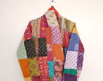 Indian Kantha Quilt Coat, Reversible Kantha Coat, Patchwork Jacket, Women Cotton Coat, Winter Wear Jacket, Front Open Kantha Jacket, Gifts