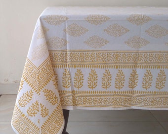 Safran Baumwolle Tischdecke, Blockprint Tischdecke, Homestead Tischdecke, Küchentisch Leinen, Rechteckige Tischdecke, Geschenk für Mama