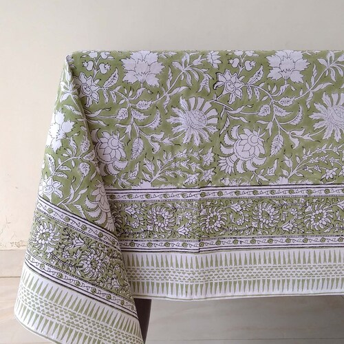 Brown Floral Table Cloth Block Print Table Cover Cotton Etsy