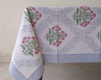 Floral Cotton Table Cover, Hand Block Printed Tablecloth, Dinning Tablecloth, Indian Table Linen, Handmade Tablecloth, Rectangle Table Cloth