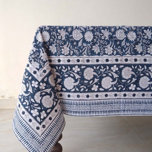 Floral Design Table Cover, Block Print Tablecloth, Handmade Table Linen, Tablecloth Napkin Set, Dinning Tablecloth, Indian Cotton Tablecloth