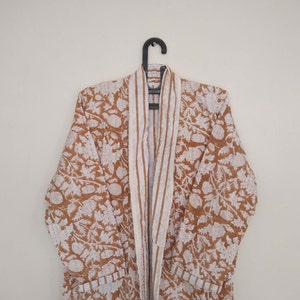 Brown Kantha Jacket, Block Print Kantha Jacket, Kantha Overcoat, Women Kantha Jacket, Winter Coat, Floral Design Kantha Jacket, Gift For Mom