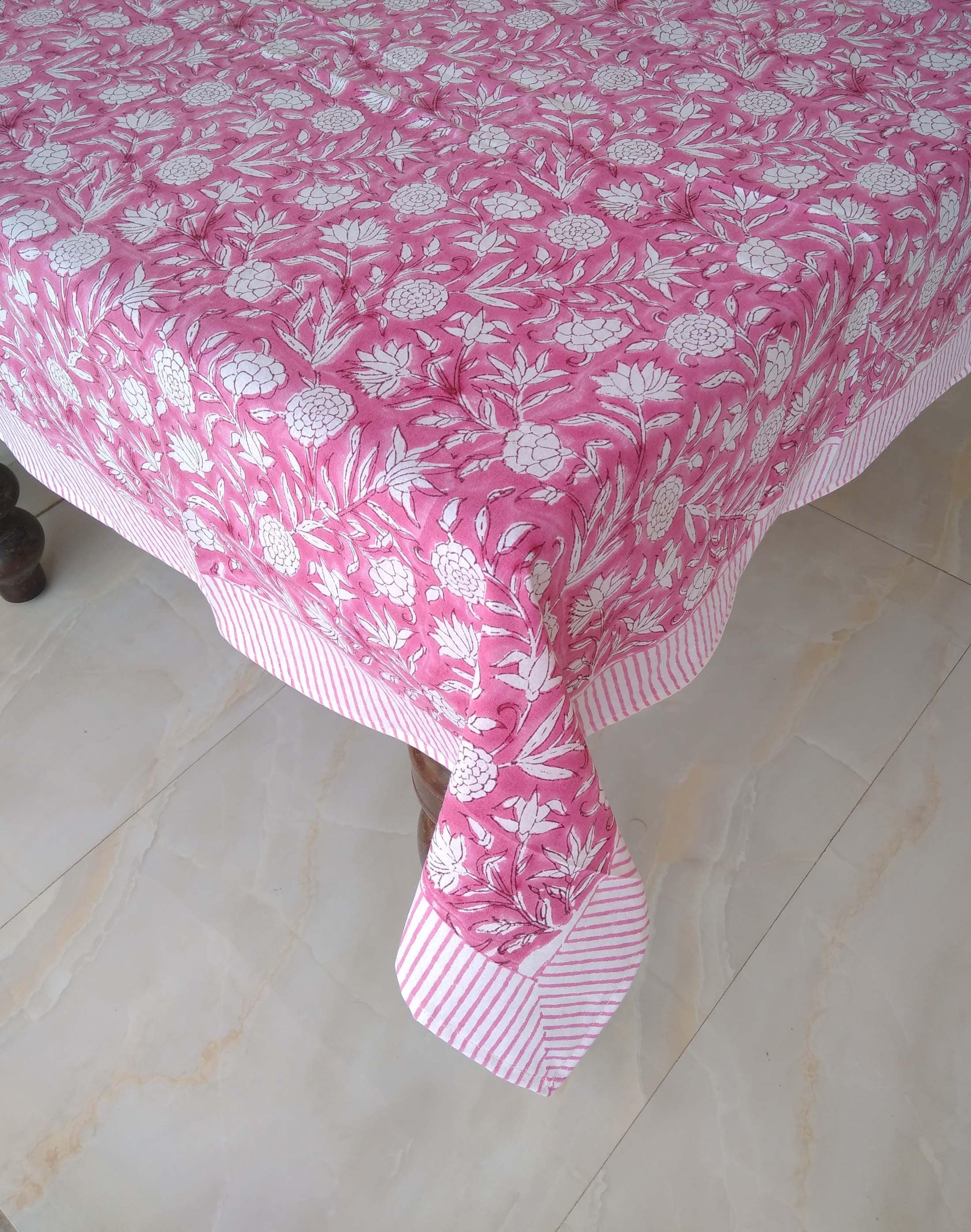 Pink Floral Tablecloth Cover Block Print Tablecloth Indian Etsy