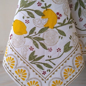 Lemon And Green Leaf Table Cloth, Block Print Table Cover, Indian Table Linen, Dinning Tablecloth, Rectangle Tablecloth, Gift For New Home image 4