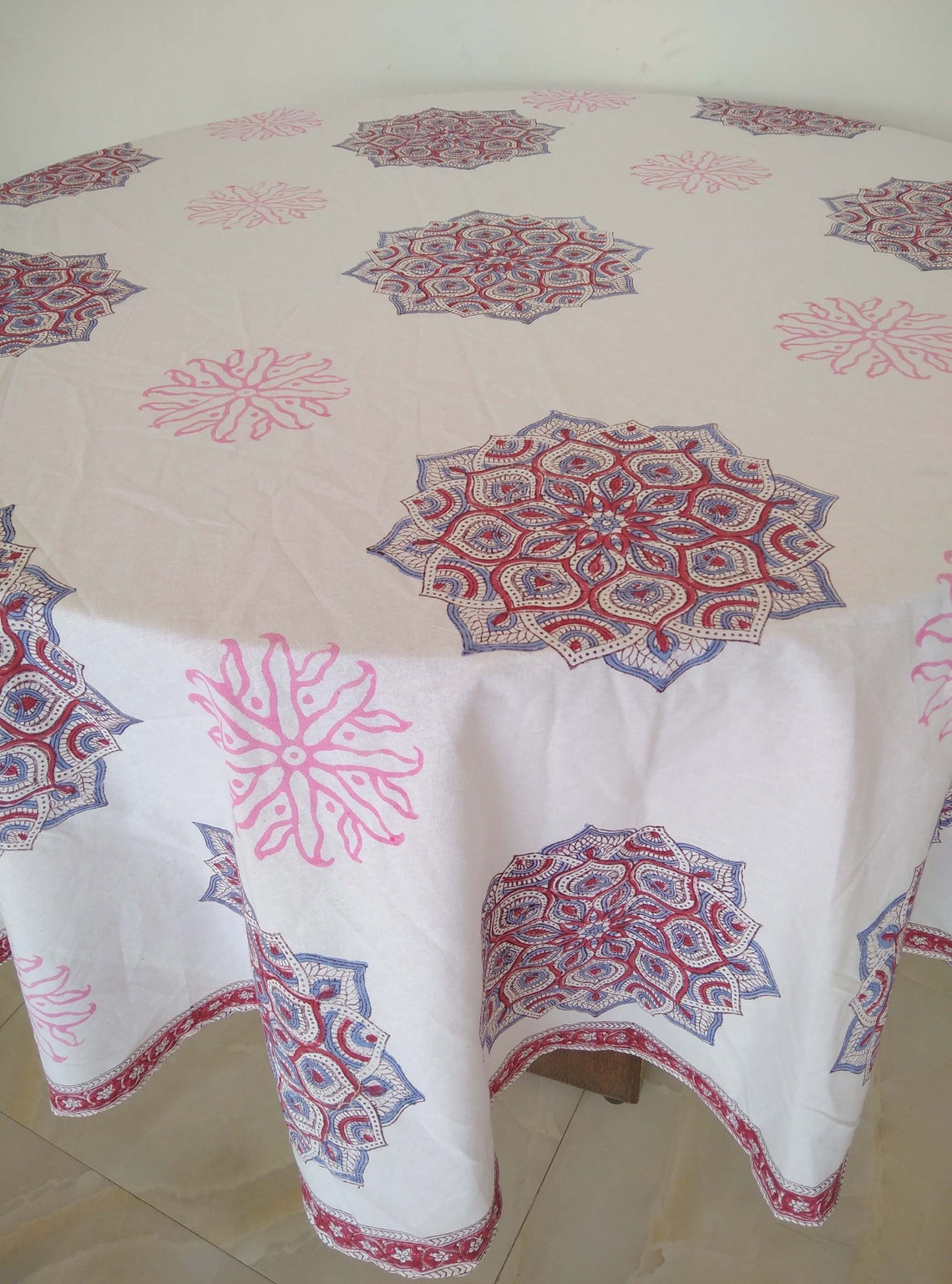Indian Block Print Round Tablecloth Round Table Linen | Etsy