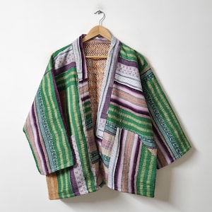 Vintage Kantha Jacket, Indian Kantha Blanket Coat, Handmade Cotton Kantha Jacket, Women's Winter Jacket, Reversible Coat, Gift For Mom