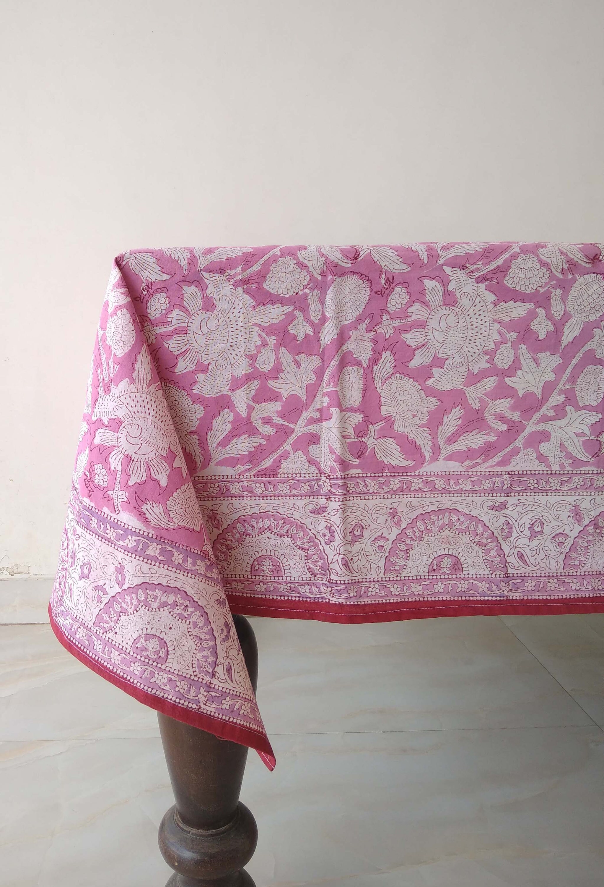 Pink Floral Design Tablecloth Block Print Table Cloth Etsy