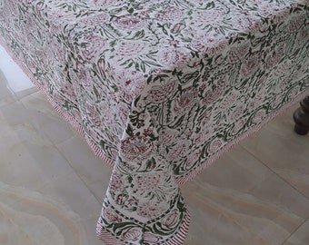 Floral Design Tablecloth, Indian Block Printed Table Cover, Handmade Tablecloth, Table Linen For Sale, Dinning Tablecloth, Housewarming Gift