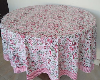 Blockdruck Rundes Tischtuch, Blumen Design Tischdecke, Reine Baumwolle Tischdecke, Küchentischtuch, Kreis Tischdecke, Weihnachtsgeschenk